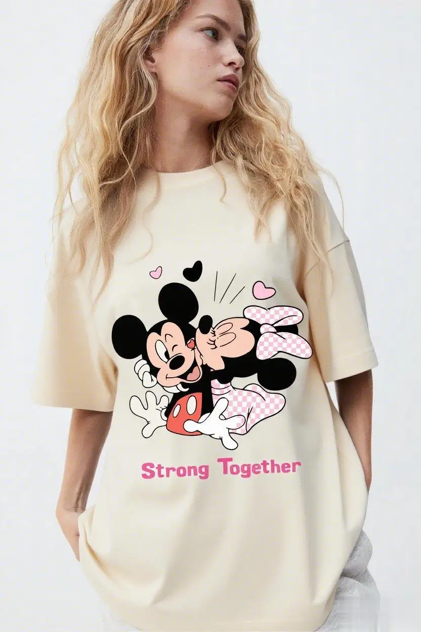 ユニセックスミッキーミニープリント Tシャツ男性女性特大ヴィンテージディズニーグラフィックトップカジュアル半袖 Tシャツストリート夏新