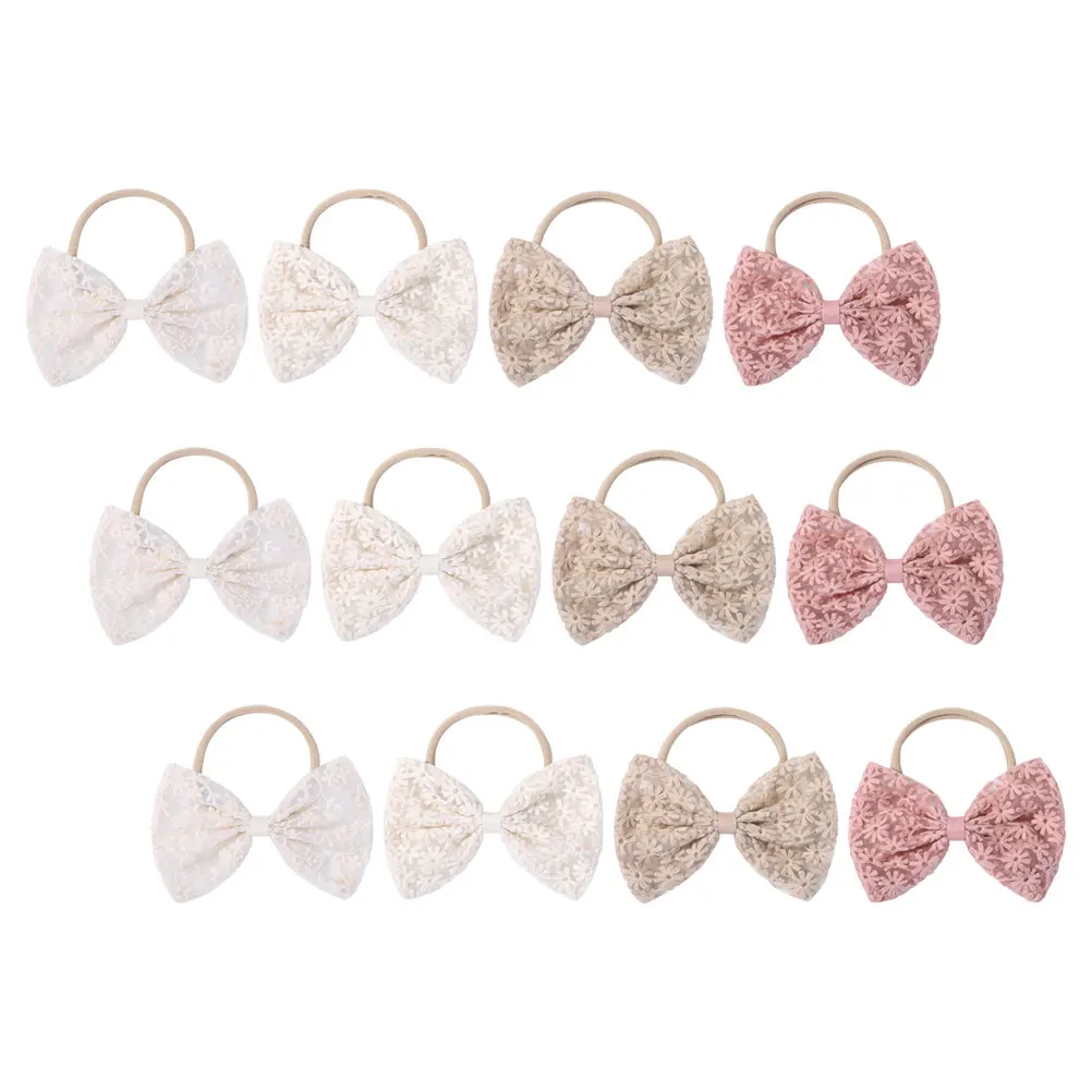 

12pcs Butterfly Hair Bands: Embroidered Baby Girl Bowknot Elastic Hair Ties Floral Stretchy Ponytail Holders For Newborn Toddler