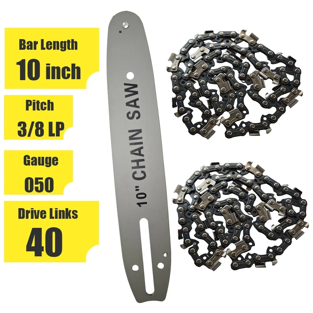 10 Inch Chainsaw Chain with Replacement Guide Bar 3/8" LP Pitch .050 ...