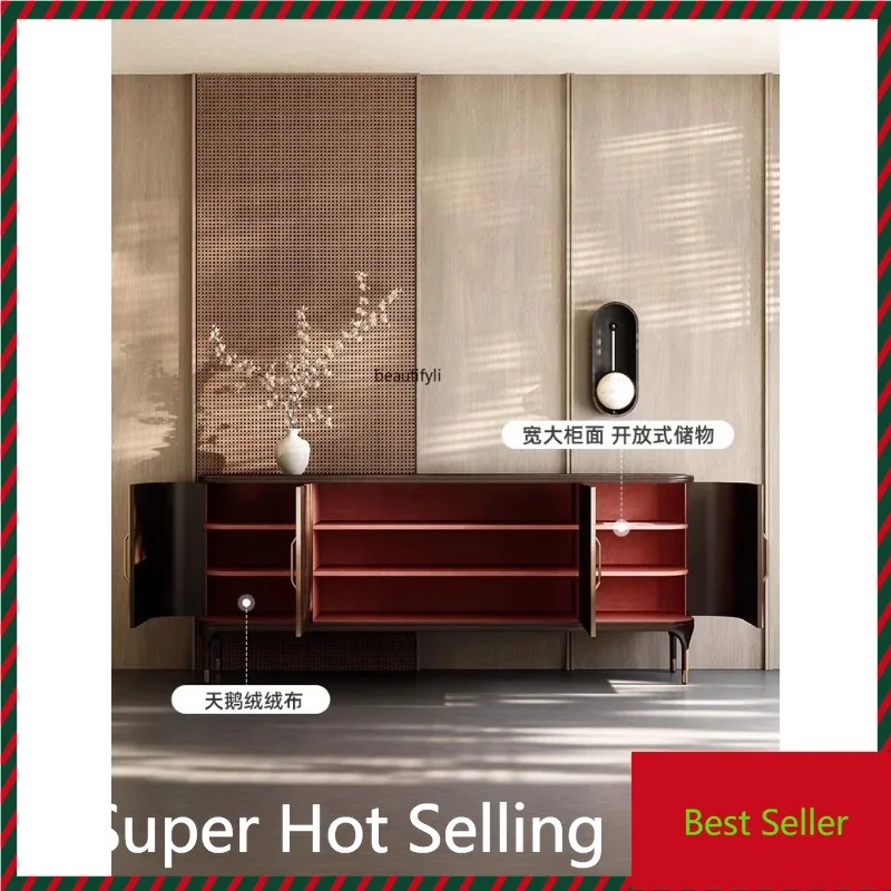 

K132 Nordic solid wood rattan dining side cabinet new Chinese retro entrance cabinet living room storage tea cabinet