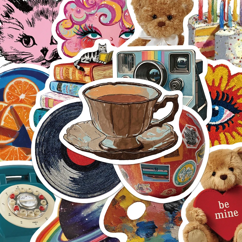 

10/30/50pcs Vintage Y2K Girls Aesthetic Stickers INS Style Art Pattern Sticker Luggage Notebook Phone Bike Graffiti Decals Gift