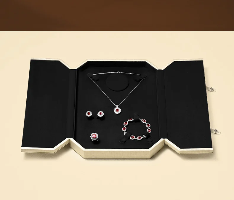 Bi-Fold Snap Button Jewelry Box, Ring Necklace Earring Bangle Set Case, Luxury Gift Box