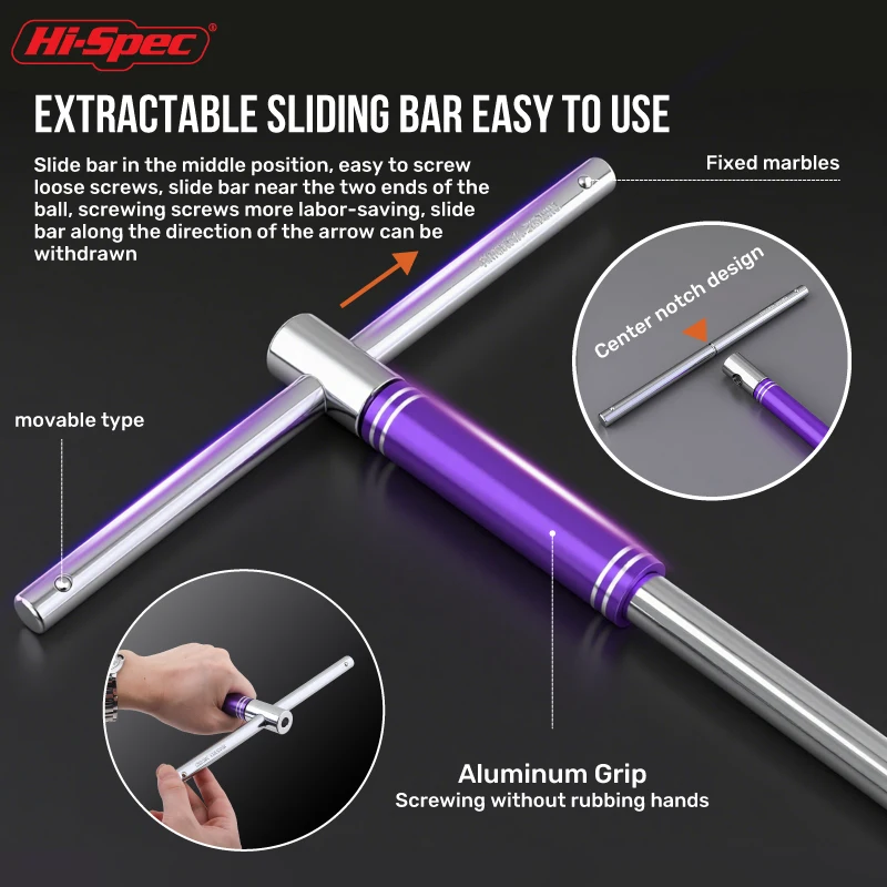 Hi-Spec Extension T-type Hex Wrenches Bike Tools Detachable Handle Torque Wrench Socket Wrench Spanner Hand Repair Tool for Auto