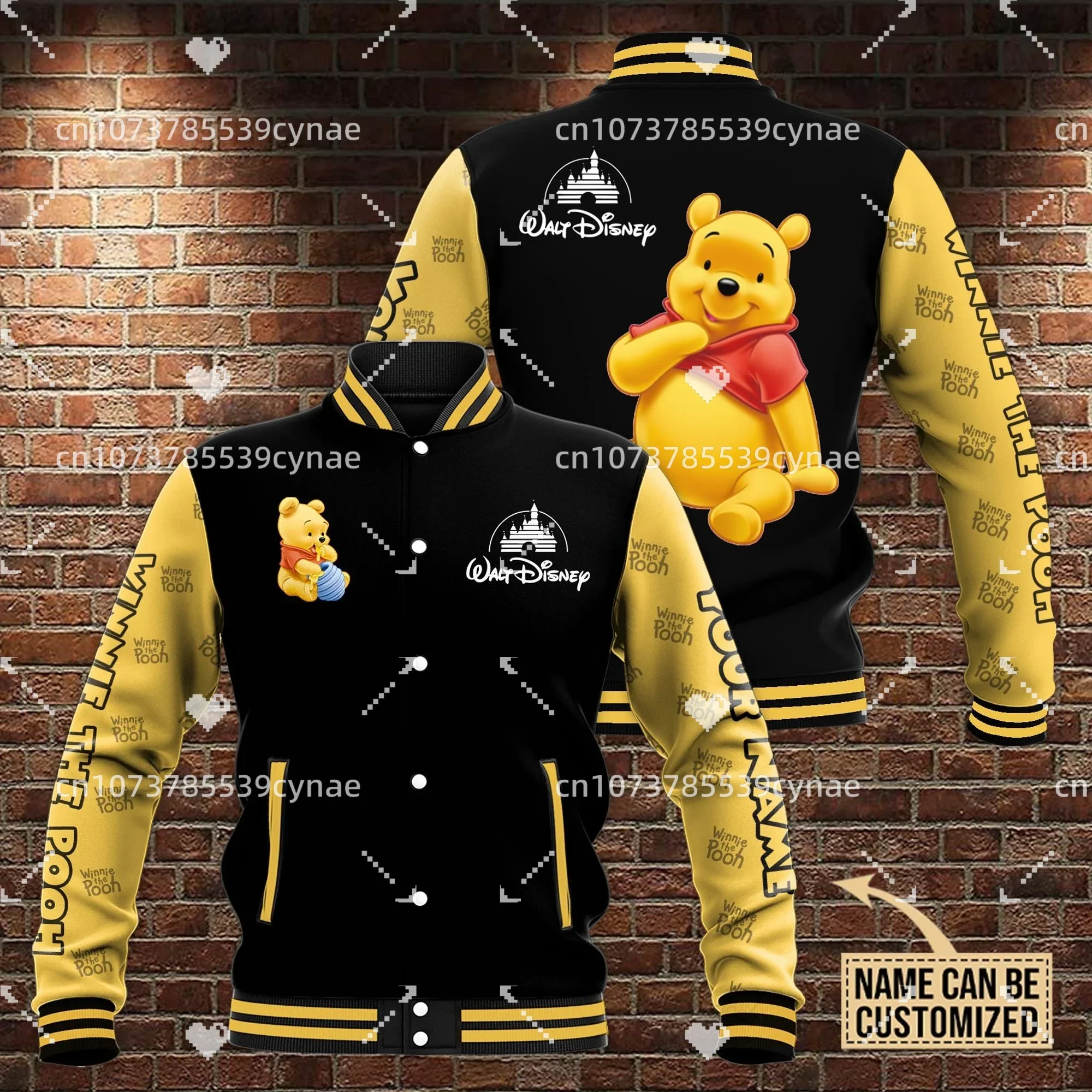 Winnie the Pooh Baseball Jacket Men's Women Hip Hop Harajuku Jacket Disney Baseball Uniform Streetwear Boys Girls Loose Coats