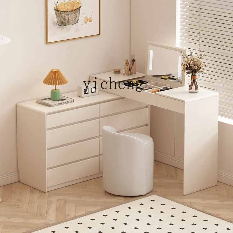 LX Simple Home ห้องนอน Retractable แต่งหน้าตารางมัลติฟังก์ชั่นข้างเตียง Storage