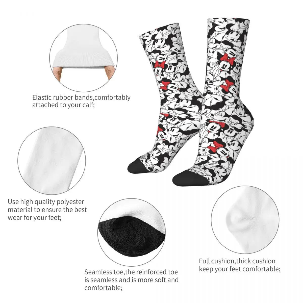 Fashion Mickey Mouse Minnie Monogram Basketball Socks Polyester Crew Socks for Unisex Sweat Absorbing