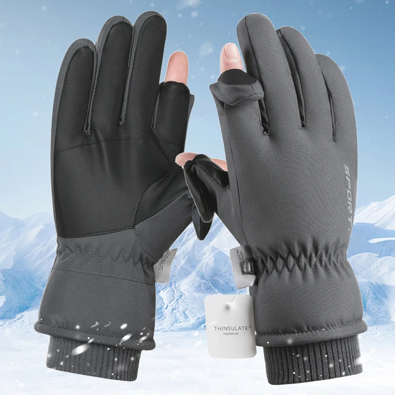 Men Winter Waterproof Gloves Sports Running Ski Touch Screen Fleece Gloves Non-slip Warm Fingers Motorcycle Cycling Gloves