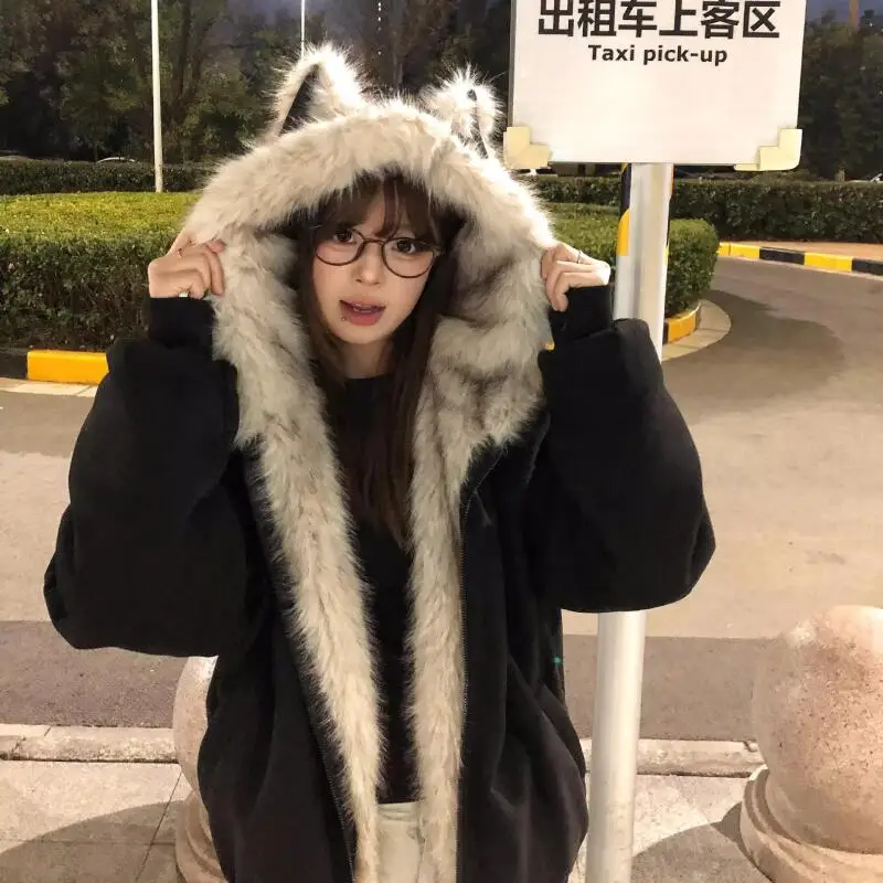 

Новая зимняя мужская и женская черная замшевая куртка с капюшоном и плюшевым и плотным хлопковым пальто для пар, модная универсальная