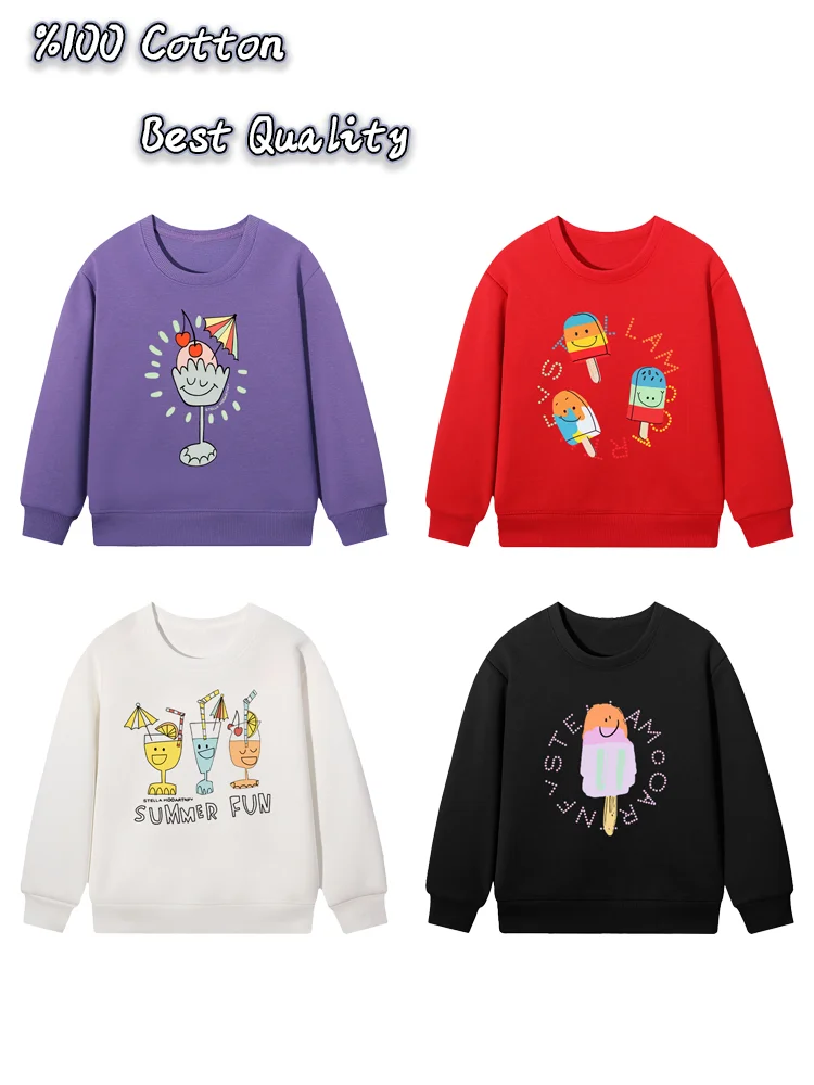 Cute ice cream girls hoodies winter kids clothes %100 cotton warm tops Sweet Fun prints girl sweatshirt fall child boys pullover