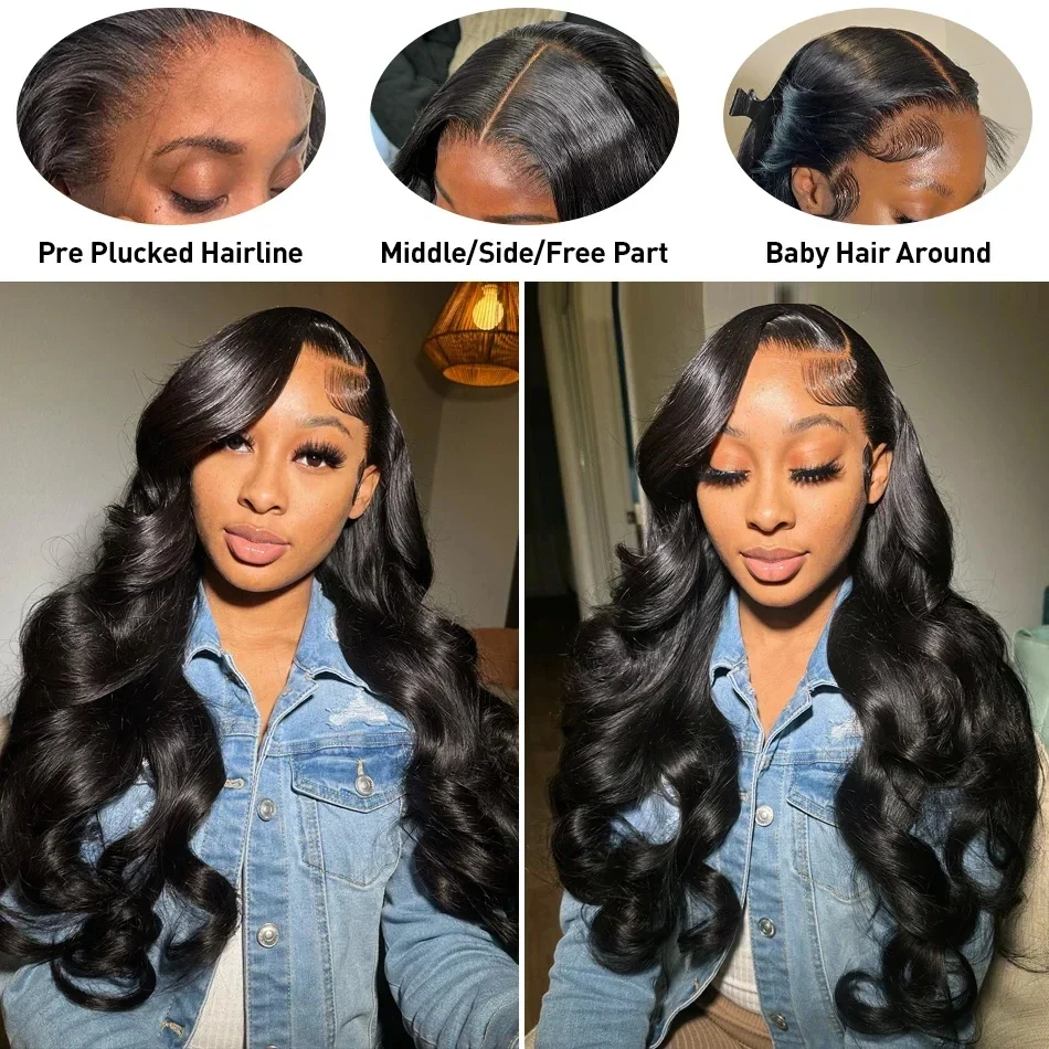 Perruque Lace Front Wig Body Wave Brésilienne Naturelle, Cheveux Humains, 13x4, 13x6, Pre-Plucked, Transparente, pour Femme