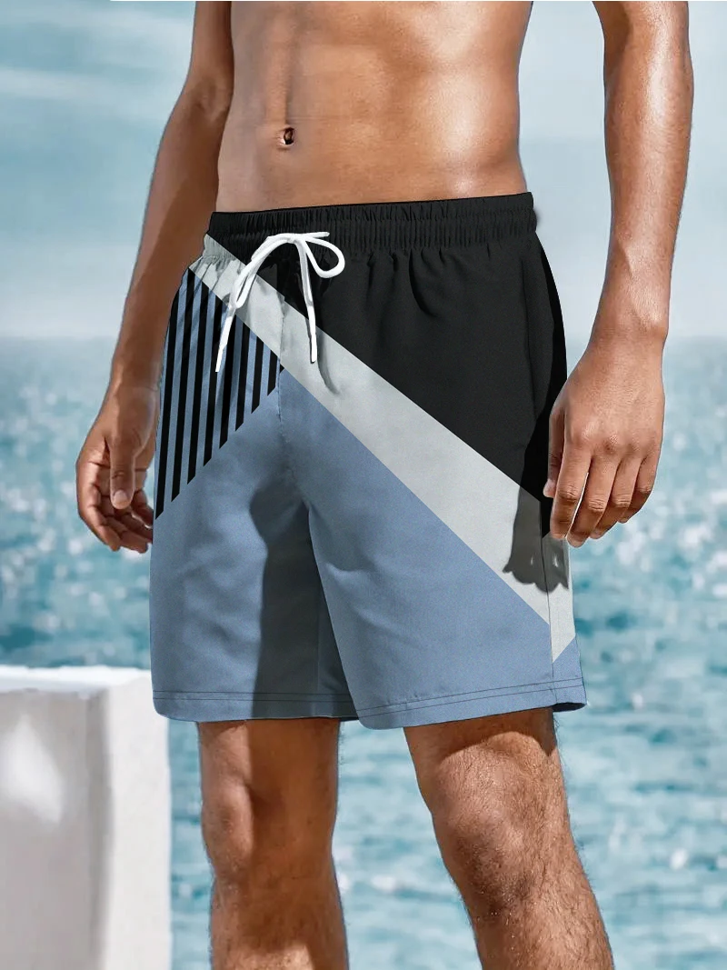 Pantalones cortos con estampado Digital 3d para hombre, Shorts holgados, cómodos e informales, con costuras geométricas, para playa y verano