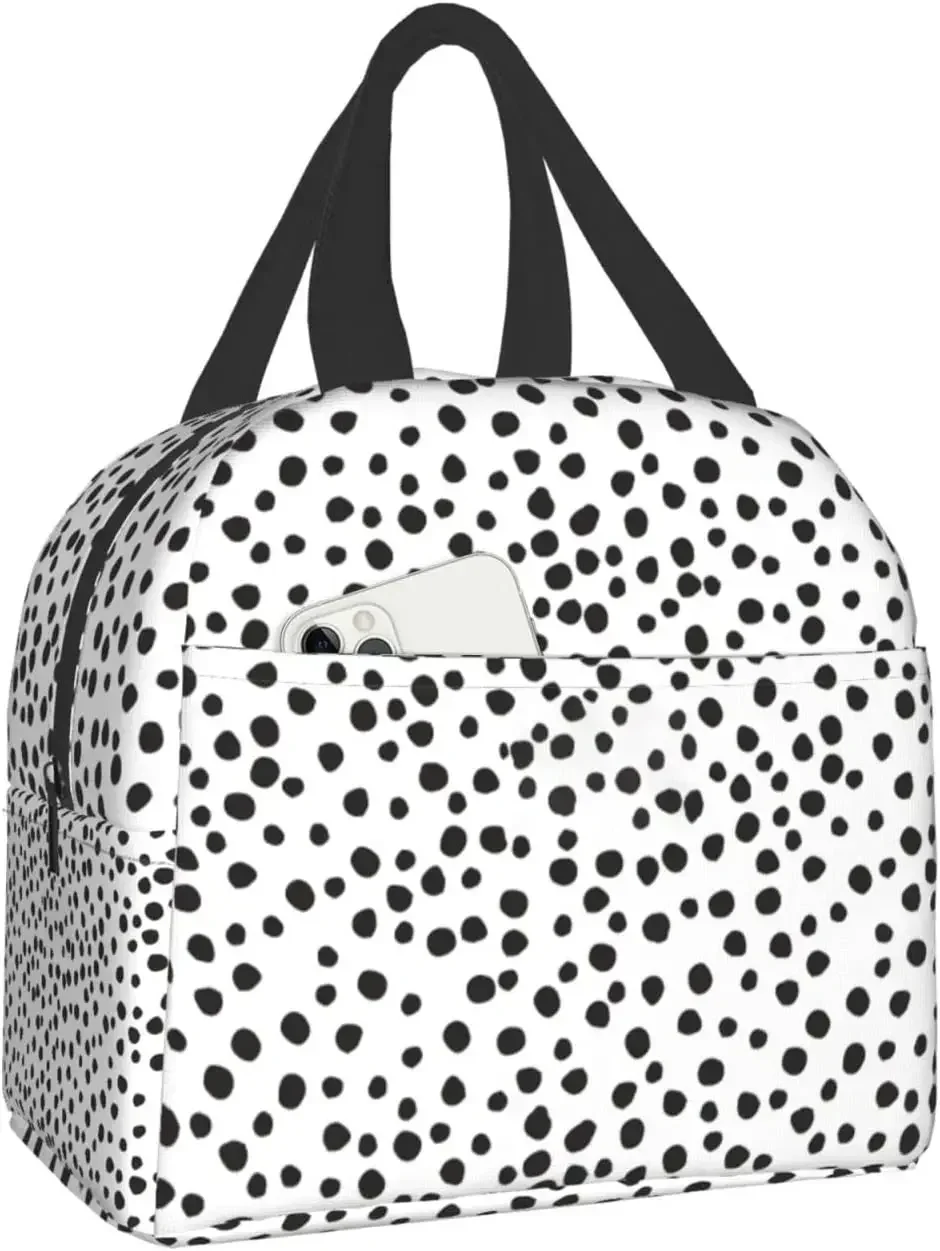 Black Polka Dots Lunch Bag Women Insulated Aesthetic Lunch Box for Adult Boys Girls Cute Cooler Travel Reusable Work Lunch Tote