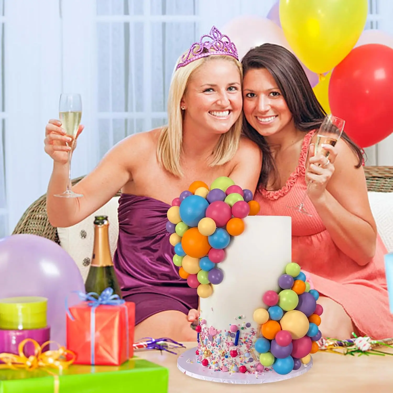 56 Stück Kugel-Kuchen-Picks, bunter kugelförmiger Kuchenaufsatz, Perlenkugeln, Cupcake-Kucheneinsatz-Aufsatz für Hochzeit, Geburtstag, Party – Detail 4