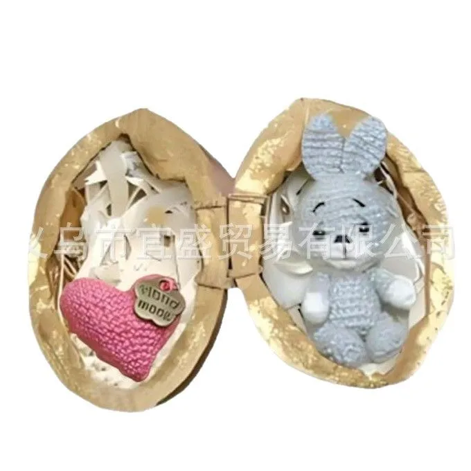 Walnut Shell Resin Figurine with Hidden Rabbit and Bear - Handmade Resin Art for Garden Decor, Unique Animal Sculpture Outdoor