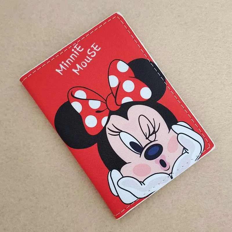 Disney-Minnie Mouse Porta-passaporte para mulheres, couro PU, super fofo, acessórios de viagem, meninas, portadores de cartão de identificação, presentes de casamento