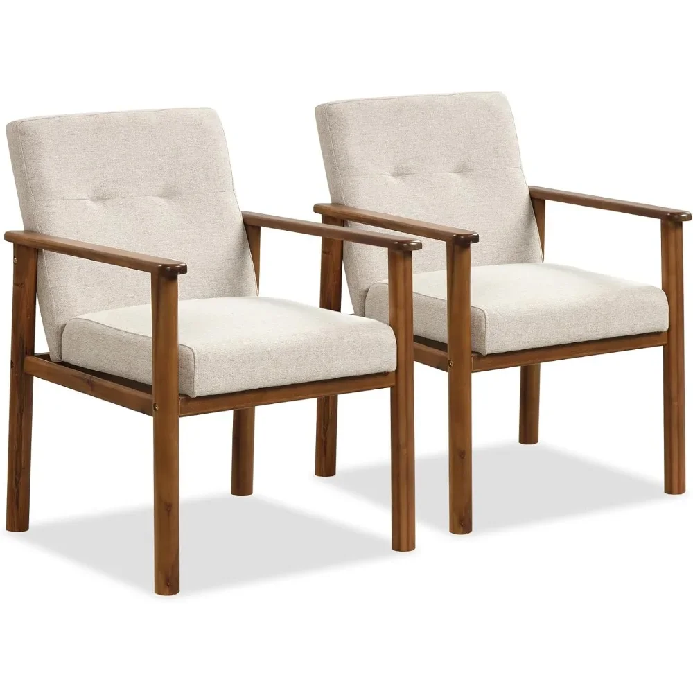 

Accent Chair Set of 2, Mid-Century Modern Armchair with Solid Wood Legs, Soft Cushioned Seat, Upholstered Linen Fabric Leisure