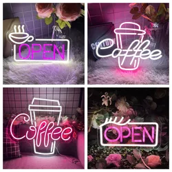 Open LED Neon Sign Beer Drinking Coffee Signs Neon Lights USB Room Wall Decor Cafe Bar Store Commercial neon Lights Sign