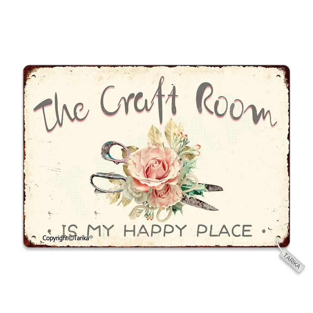 The Craft Room is My Happy Place 8X12 Inch Metal Vintage Look Decoration Crafts Sign for Home Kitchen Bathroom Farm Garden Garag