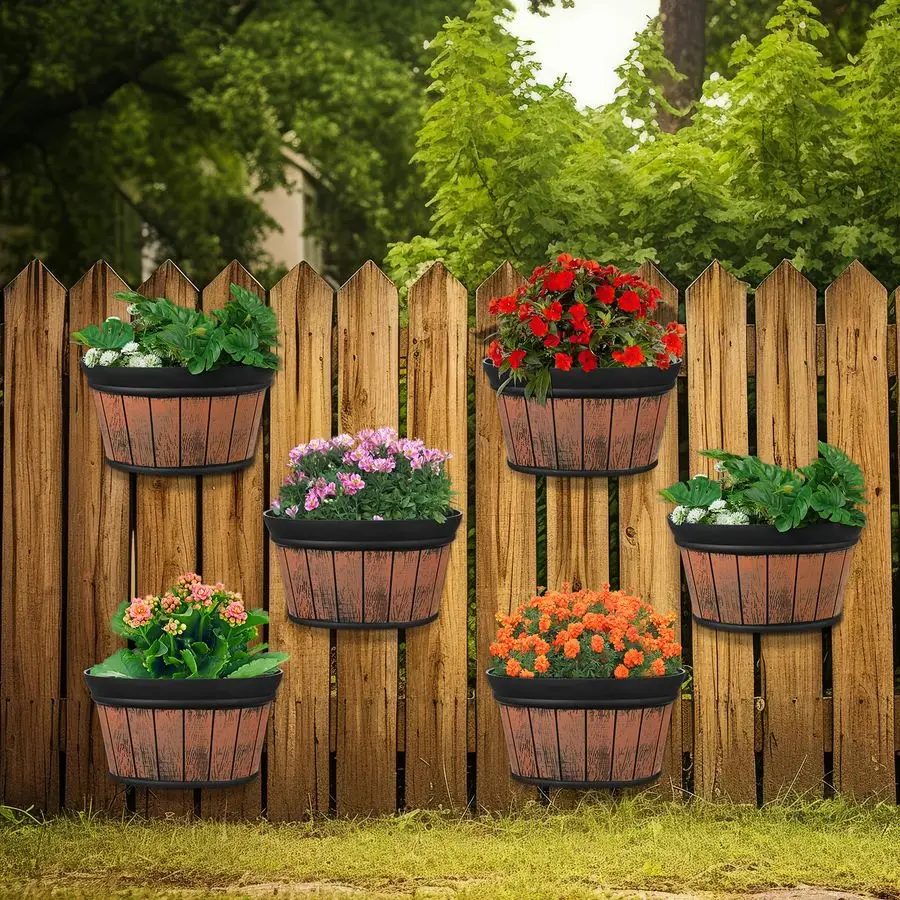

Набор из 6 подвесных уличных кашпо в форме винных бочек, имитация состаренного дуба, из утолщенного пластика, для хранения воды и цветов
