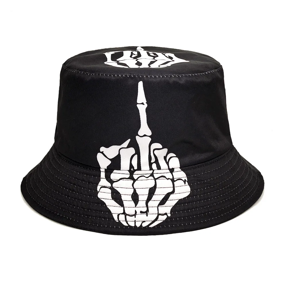 Funny Skeleton Fingers Print Bucket Hat Men Women Summer Outdoor Sunscreen Fashion Decorate Panama Unisex Fisherman Caps Hiphop