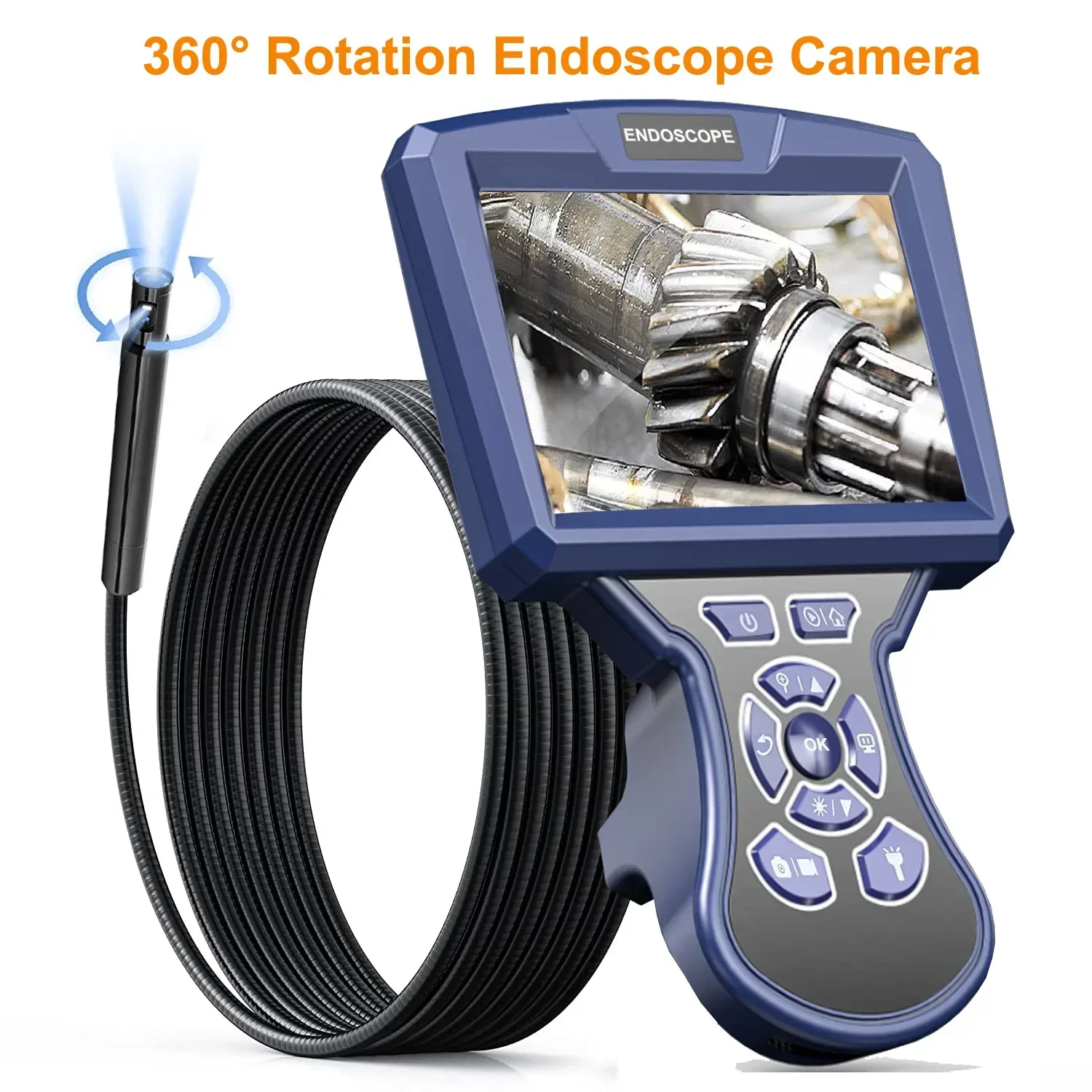 360 Degree Automatic Rotation High-Definition Industrial Endoscope Pipe Camera 8mm Dual Lens 2 Million Pixels