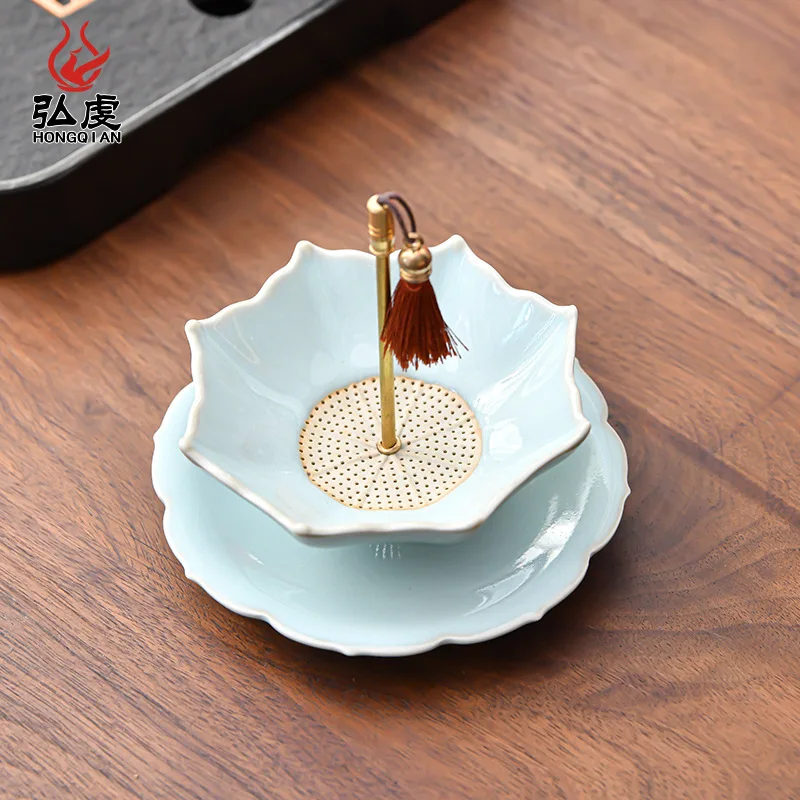 Creative light luxury rotating cute Ru kiln tea leak tea filter handmade household tea filter net filter play ornament