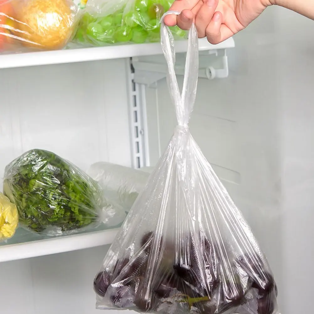 Rollo de bolsas de plástico para almacenamiento de alimentos, organizador de cocina con mango portátil para verduras, frutas, pan, tres tamaños