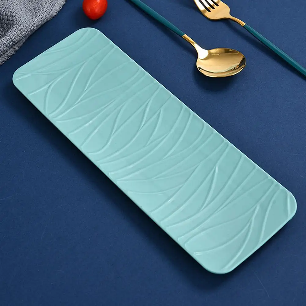 Rectangular Japanese Sushi Plate Barbecue Plate Curved Edge Design Tree Texture Dessert Cake Tray Food Tray Snack Kitchen Plate