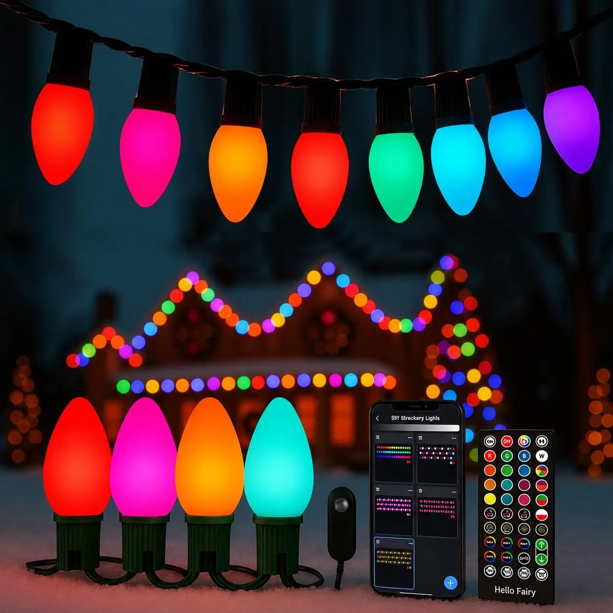 Smart C9 Vintage Christmas Lights for Outdoor Use, 148FT with 150 LEDs