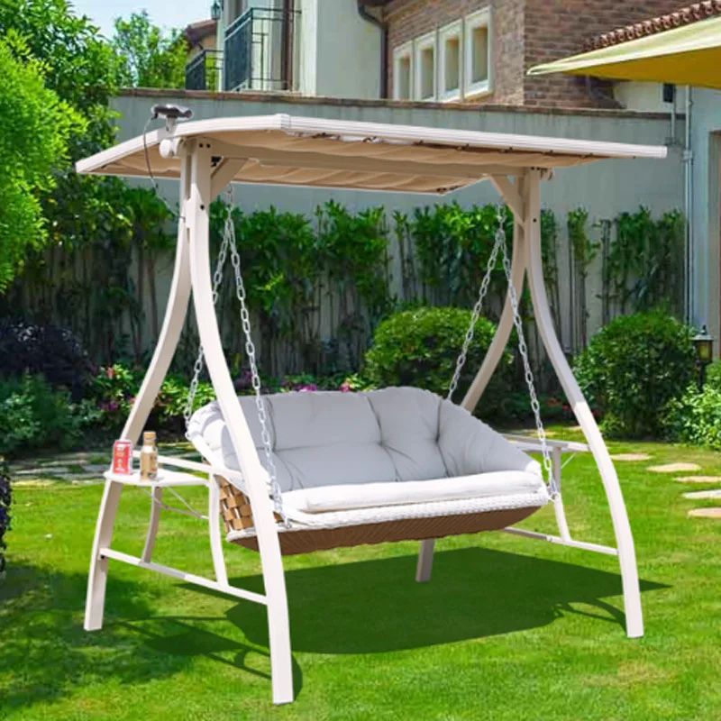 Outdoor rocking chair courtyard garden swing hanging chair outdoor double triple bed with lamp swing chair