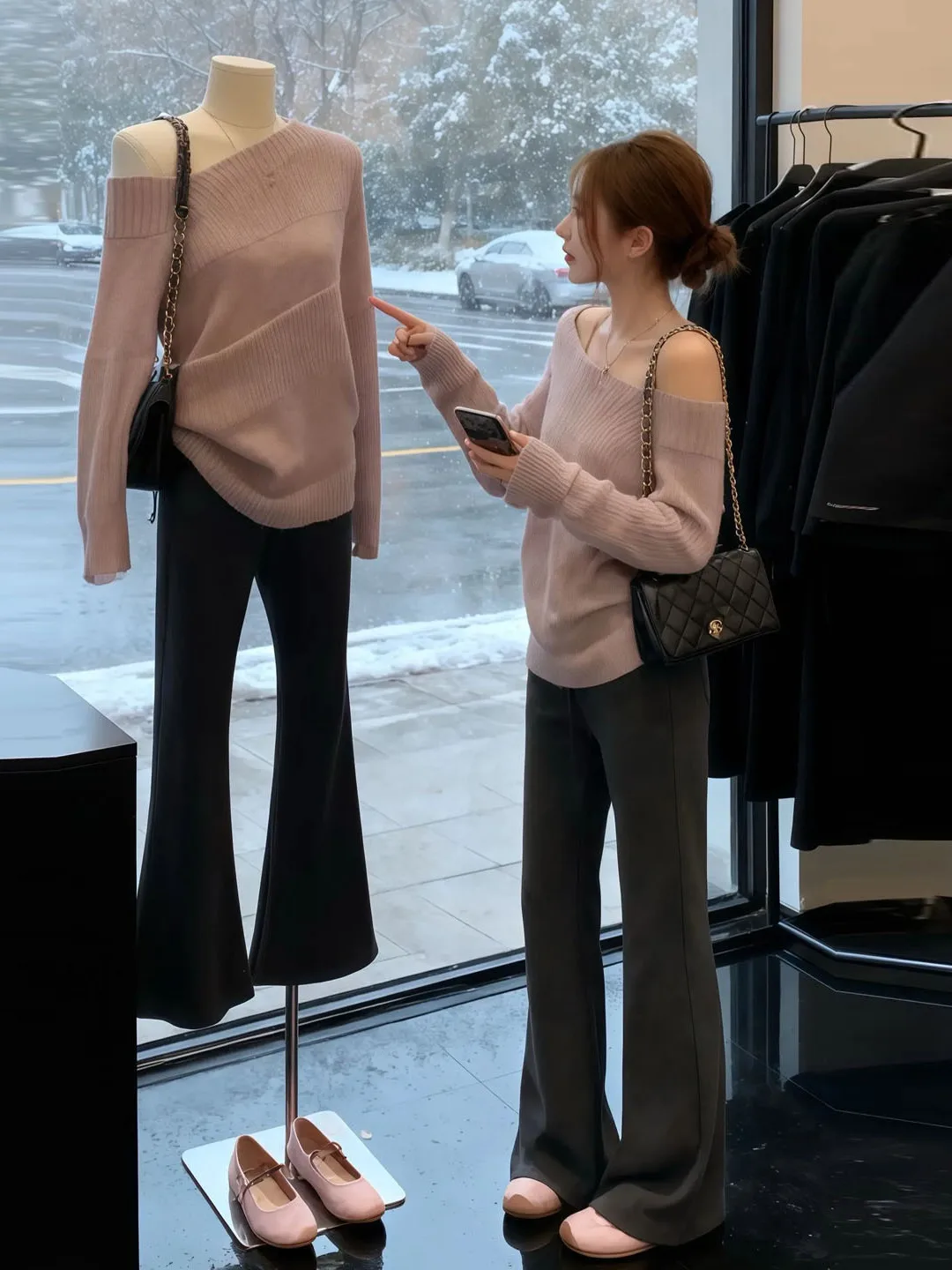 

Фиолетовый вязаный свитер Gentle Wind Slope oulder Long Sve, женский осенне-зимний облегающий топ с овальными плечами