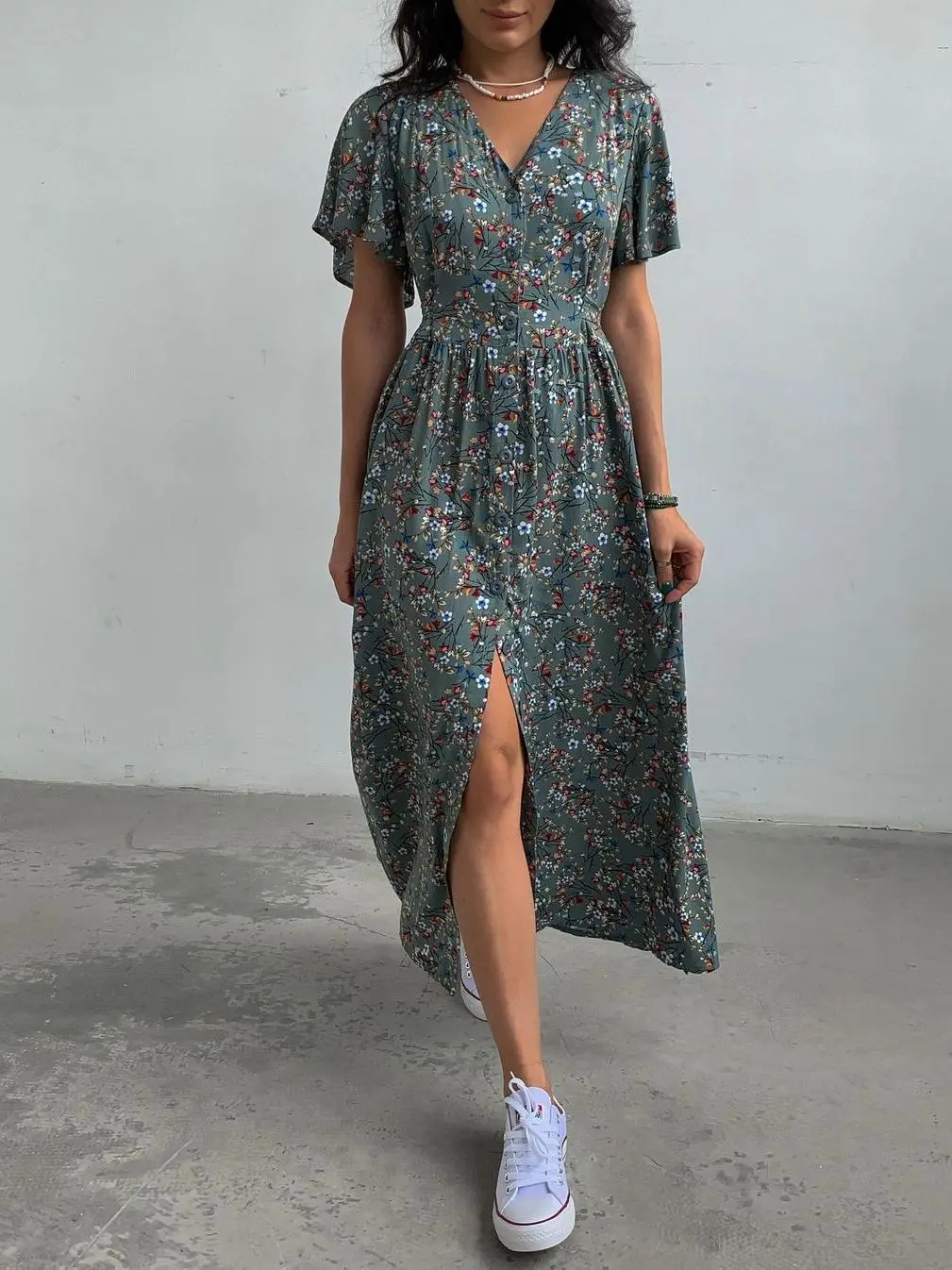 Boho French Style Flower Printed Dress Women V-Neck Elegant Lace-up Sundress Summer Elegantes Para Mujer 2024 Maxi Dress Vestido