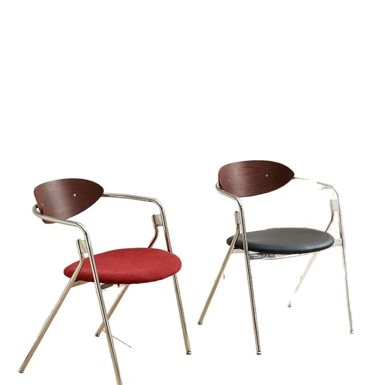 Nordic retro home light luxury simple solid wood small apartment simple metal stainless steel backrest chair
