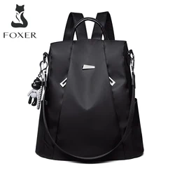 FOXER-mochila de estilo Preppy para mujer, bolso escolar de tela con cremallera antirrobo de alta capacidad, a la moda