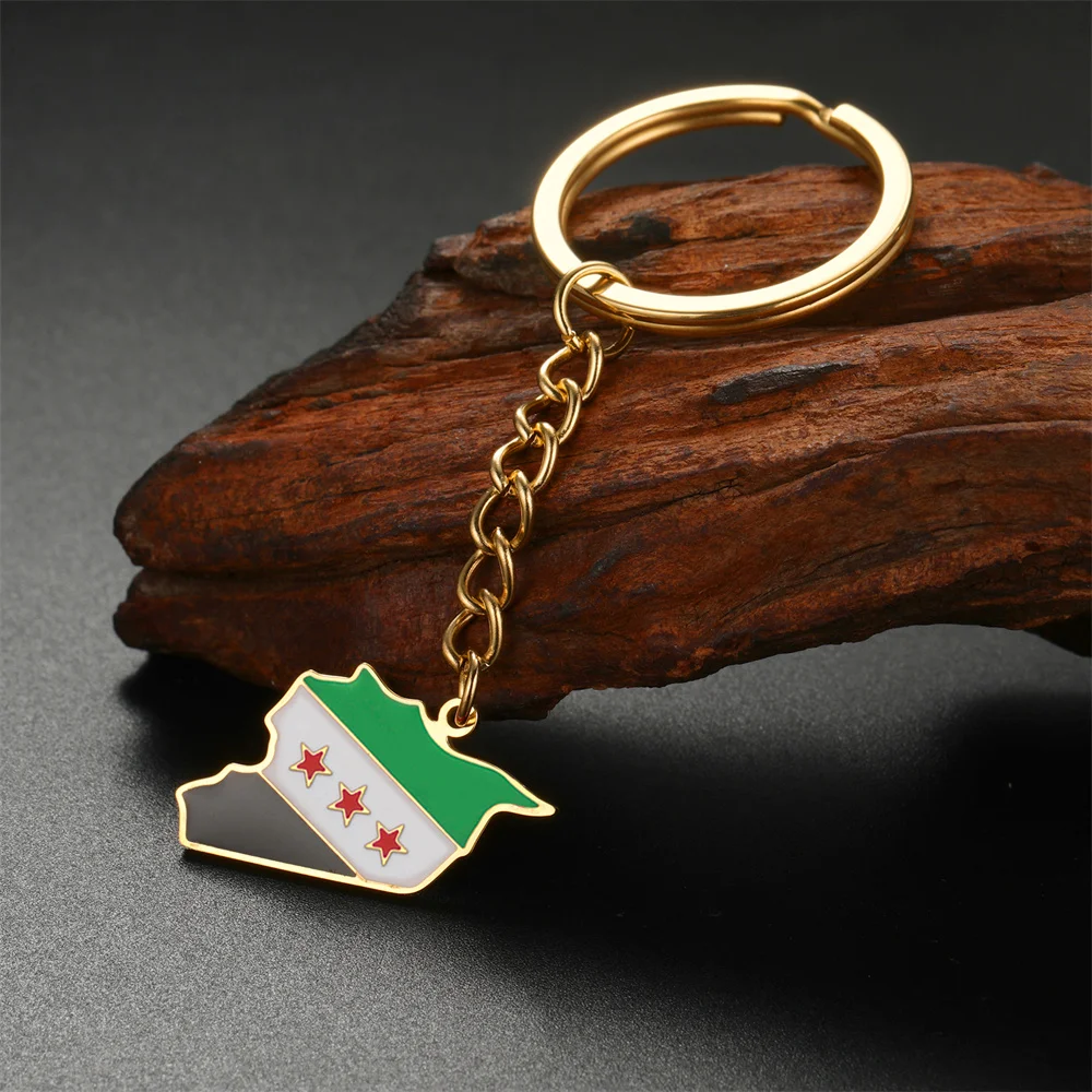 My Shape Syria Map Flag Pendant Keychain Syrians Flag Key Ring Backpack Fashion Stainless Steel Jewelry Unisex Gifts Wholesale