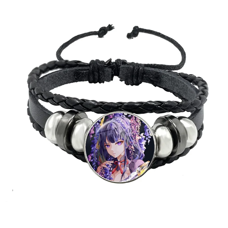 Game Genshin Impact Cosplay Prop Snap Button Bracelet Women Men Anime Jewelry Handmade Multilayer Black Punk Bangle Gift