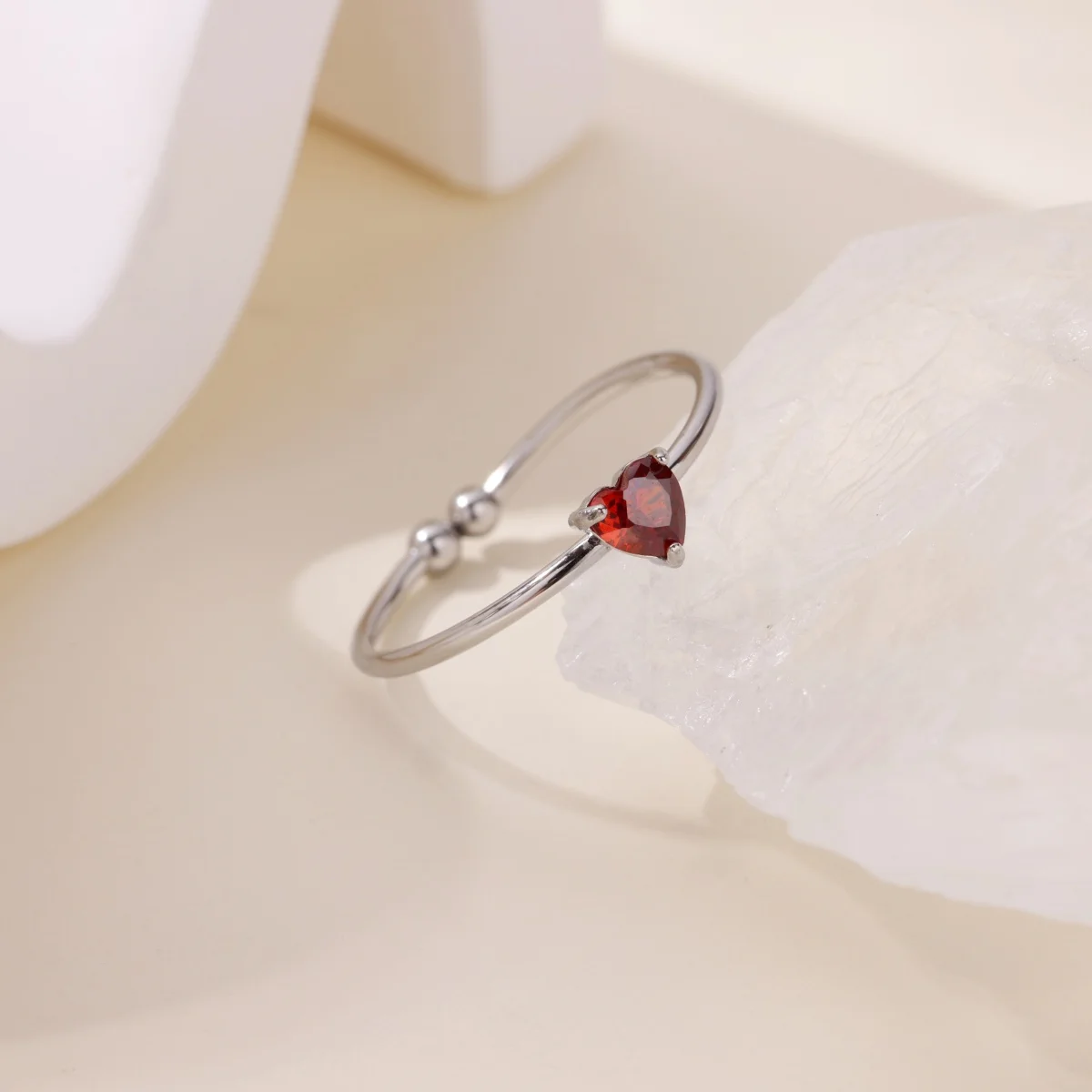 Women's Stainless Steel Heart Ring with Tiny Zircon, Gift Idea