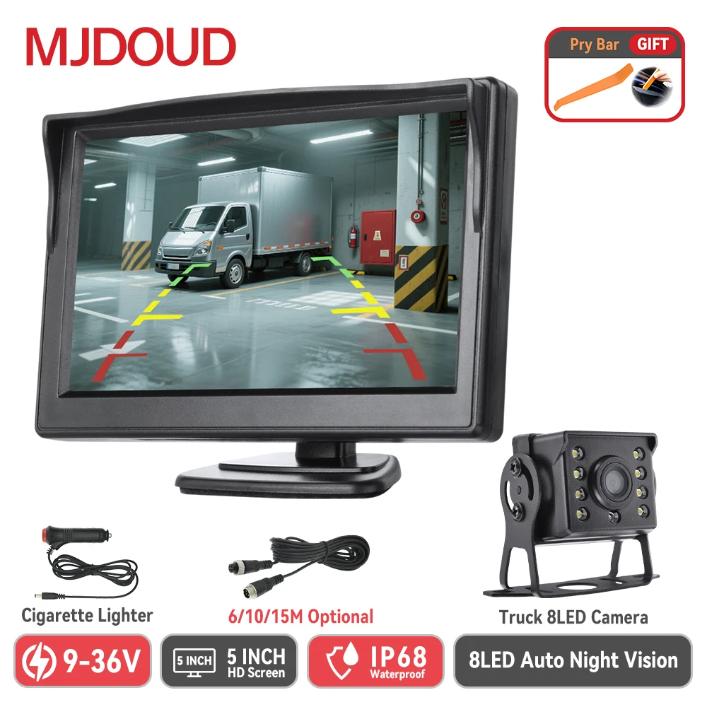 

MJDOUD Truck Rear view Camera Set with 5 inch Monitor for Truck HD Screen LED Night Vision Waterproof Paking Bus Security