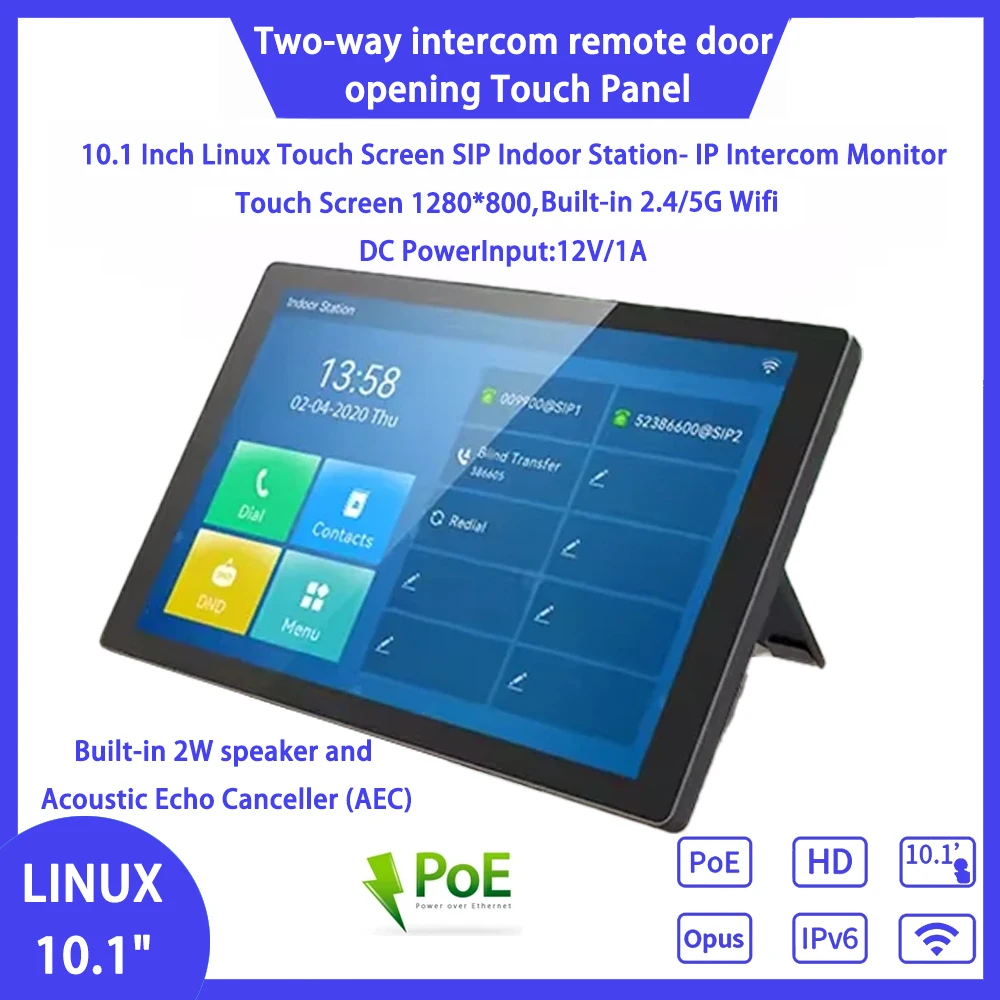 10.1 Inch Linux Touch Screen SIP Indoor Station- IP Intercom Monitor two-way intercom remote door opening Touch Panel