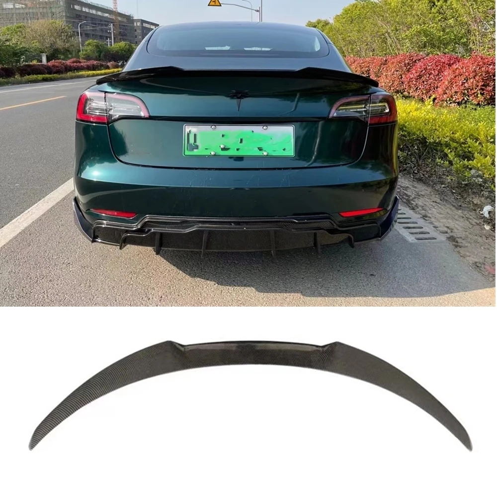 

Trunk Lid Rear Spoiler Wing For Tesla Model 3 2017-2023 Carbon Fiber Look Car Tailgate Trim Lip Decklid Flap Splitter Body Kit