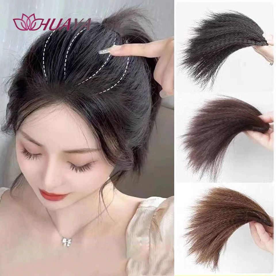 Synthetic kinky Straight Hair Pieces Natural Fluffy Fake Hair Invisible Clip in Hair Top Side Cover Hair Accessories for Women