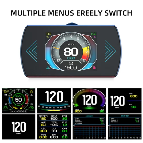 Imagen 1 del producto Pantalla frontal P12 para coche OBD2, sistema Dual para HUD, medidor Digital inteligente, velocidad, lectura de combustible, código de falla, ordenador de conducción
