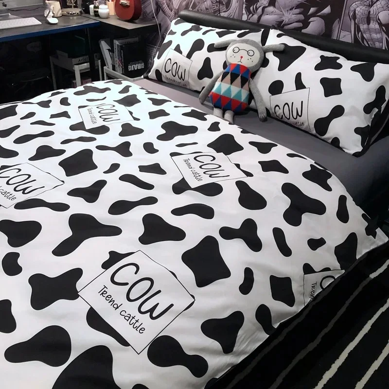 4 Pieces Cotton Bed Sheet Set with Duvet Cover and Pillowcases