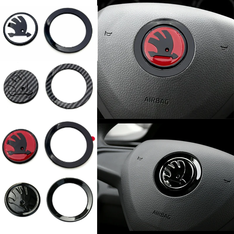 

1Pcs 46mm Car Interior for SKODA Kodiaq Yeti Rapid Spaceback Fabia 1 2 Karoq Octavia A5 RS Superb Steering Wheel Emblem Stickers