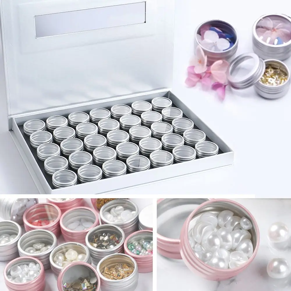 

Refillable Bottles Organizer Display Nail Art Container Tea Cans Beads Case Gems Plate Nail Charms Storage Box Manicure Tool