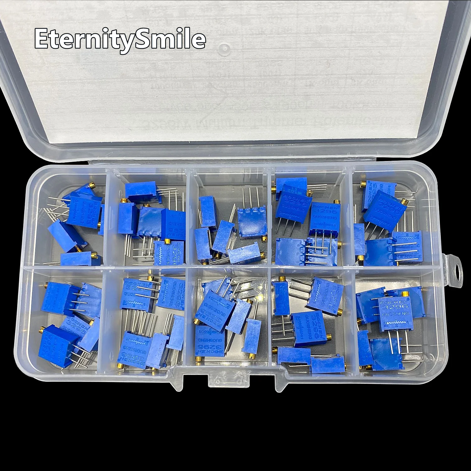 50PCS 3296W Multiturn Trimmer Potentiometer Kit High Precision 3296 Variable Resistor 500R 1/2/5/10/20/50/100K 100/200/500Ohm