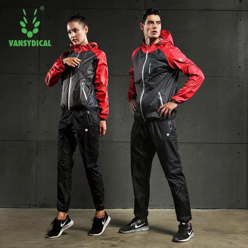 VANSYDICAL Gym Clothing Set Men Women Zipper Hooded Sportswear Running Fitness Training Weight Loss Sweating Sauna Sports Suit