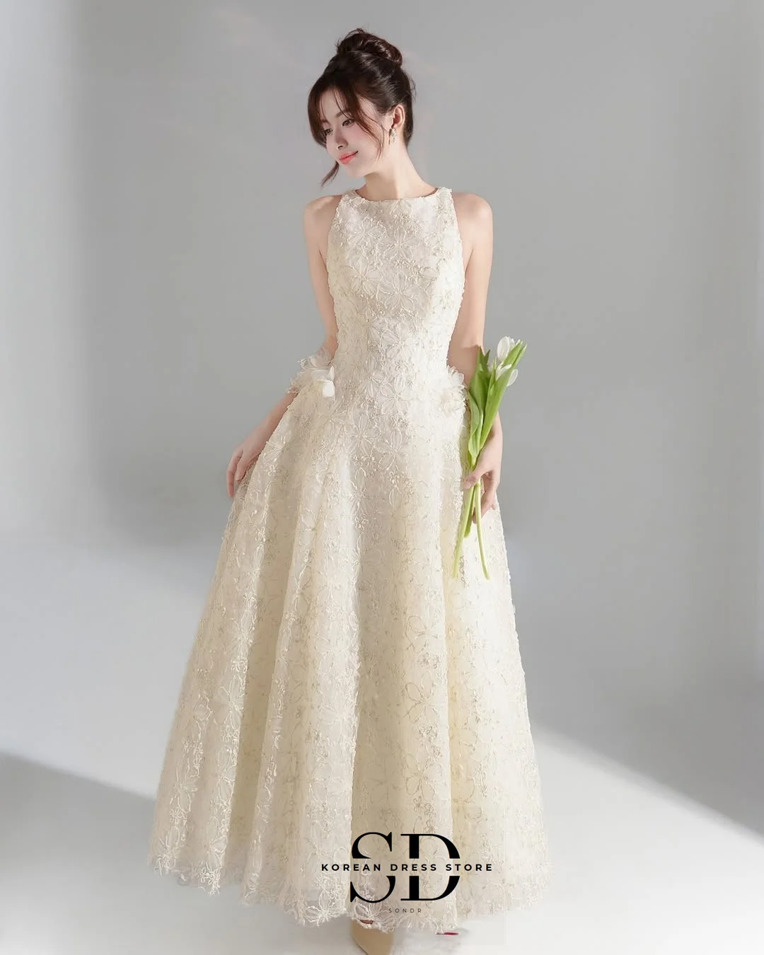 Sondr Luxury Women Party Dresses Korean Wedding Snap Dresses Customized A Line O-Neck Sleeveless Reception Dress Evening Gown