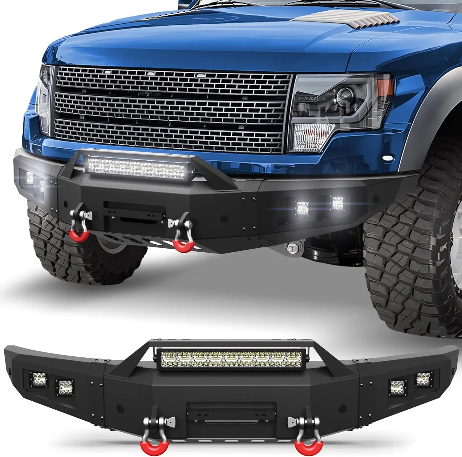 

Передний бампер для Ford F150 SVT Raptor 2010-2014, внедорожный бампер для пикапов с креплением для лебедки, D-образными кольцами и кронштейном для номерного знака