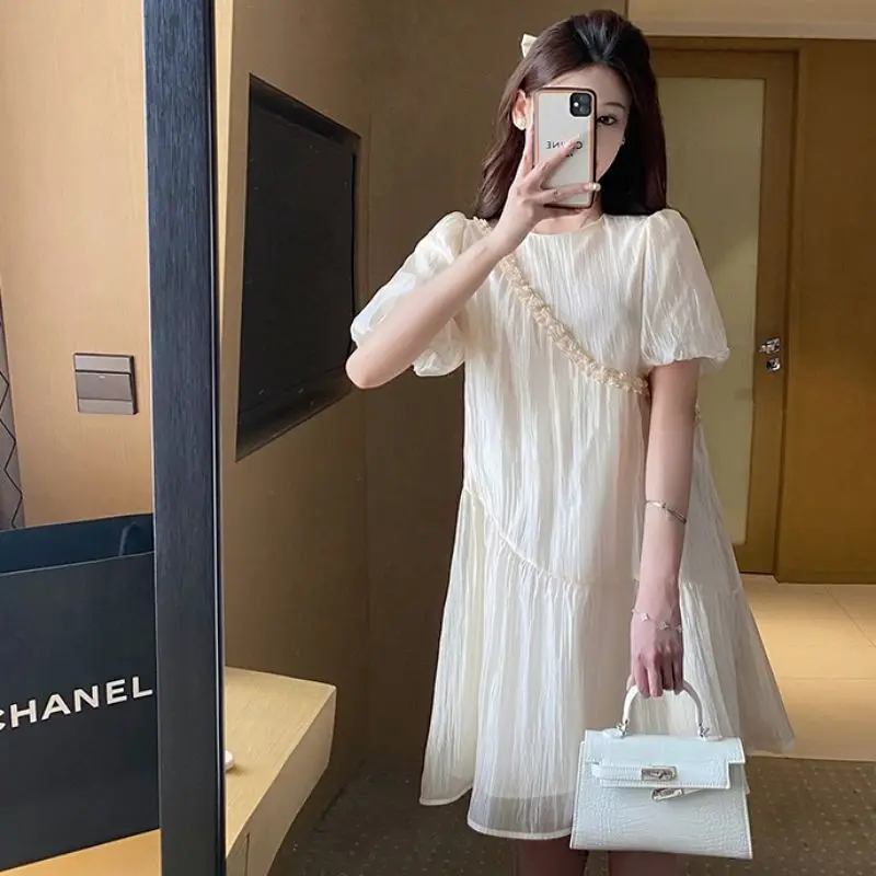 French Style Super Super Fairy Chiffon Dress for Summer New Western-style High-end Feeling Short Sleeves Appear Thin Sweet Dress